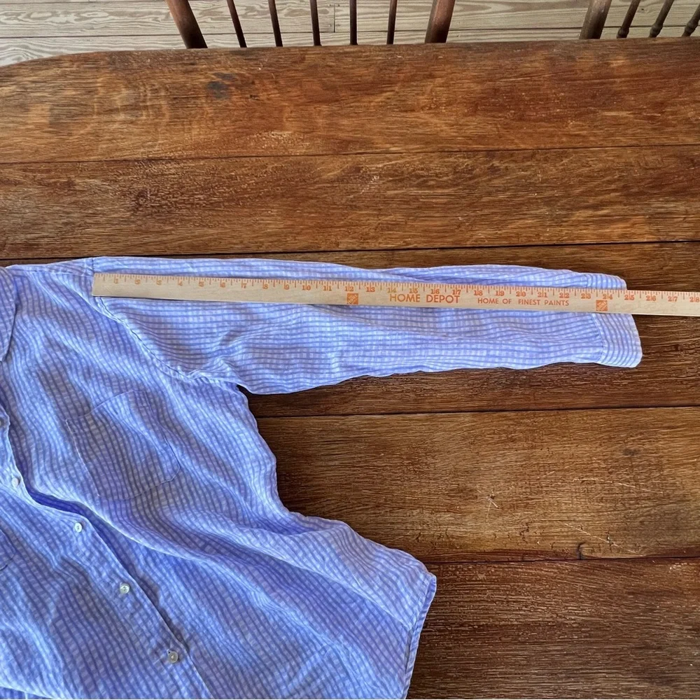 Lilly Pulitzer 100% Linen Button Down Shirt Women’s Purple Blue Plaid Size Large - Picture 12 of 15